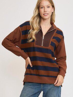 *NEW* Umgee Striped Half Zip Top
